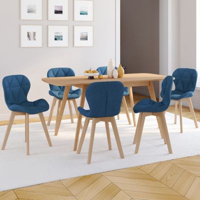 Lot de 6 chaises ROBINE en tissu bleu canard pour salle à manger