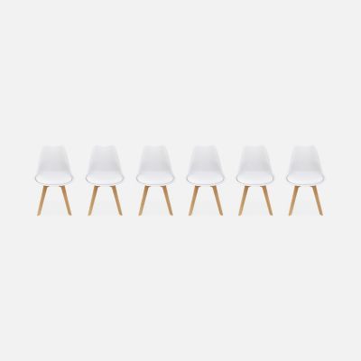 Lot de 6 chaises scandinaves. pieds bois de hêtre. chaises 1 place. blancs