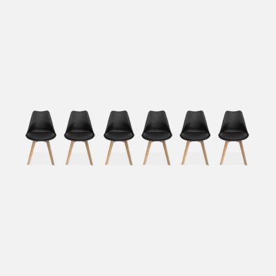 Lot de 6 chaises scandinaves. pieds bois de hêtre. chaises 1 place. noirs