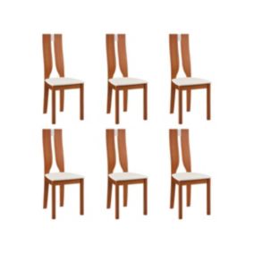 Lot de 6 chaises SILVIA - Hêtre massif - Merisier & Blanc