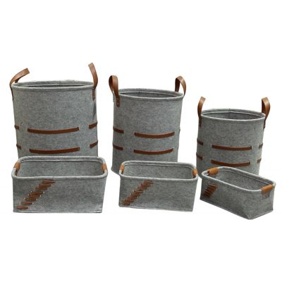 Lot de 6 corbeilles rondes et rectangulaires en feutre gris - BASKET