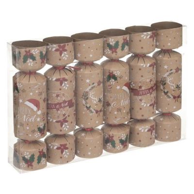 Lot de 6 Crackers de Noël Déco "Kraft" 21cm Naturel