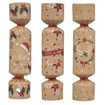 Lot de 6 Crackers de Noël Déco "Kraft" 21cm Naturel