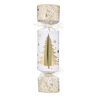 Lot de 6 crackers imprimés sapin de Noël Blanc, L. 5 x l. 5 x H. 21 cm