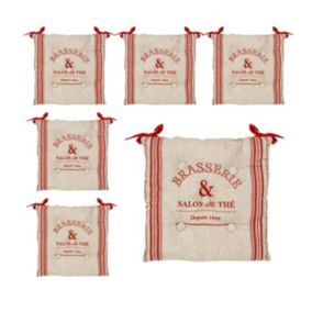 Lot de 6 Galettes de chaise en Coton Beige et Rouge 40 x 40 cm