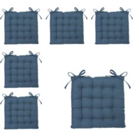 Lot de 6 Galettes de chaise en Coton Bleu canard  38 x 38 cm