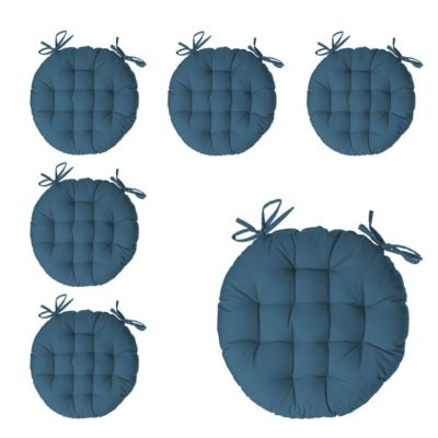 Lot de 6 Galettes de chaise en Coton Bleu canard D 38 cm