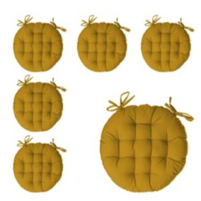 Lot de 6 Galettes de chaise en Coton Jaune Ocre D 38 cm