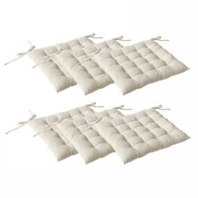 Lot de 6 galettes piquées, carré 38x38cm, écru, avec nouettes, 100% coton, collection Panama, CMADECO