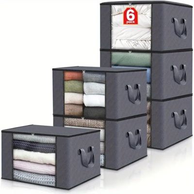 Lot de 6 grands sacs de rangement pour couettes et vêtements avec fenêtre transparente, sac pliable zippé pour couettes