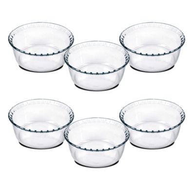 Lot de 6 moule soufflé rond, moule en verre fileté, plateau réfractaire, plat à four moule de cuisson 1.4 L - D 18 x H 8.2 cm