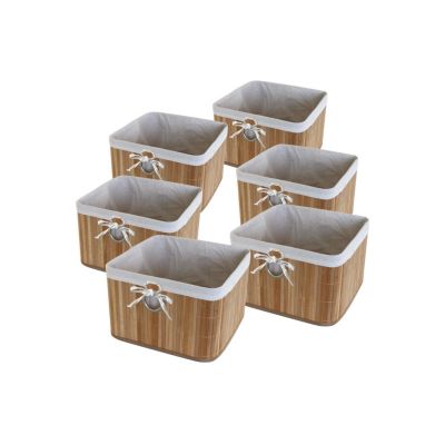 Lot de 6 paniers de rangement bambou tissu blanc 31 x 31 x 20 cm
