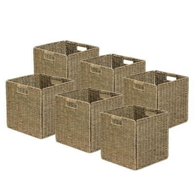 Lot de 6 paniers pliables en jonc de mer naturel 31 x 31 x 31 cm