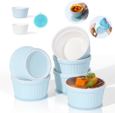 Lot de 6 Ramequins Crème Brûlée en Céramique avec Dessous Silicone