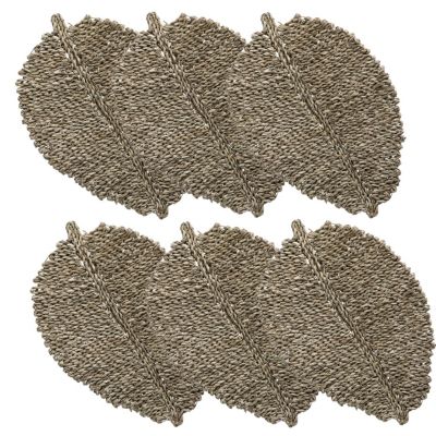 Lot de 6 sets de table feuille en roseau Beige, L. 49 x l. 34 x H. 1.5 cm