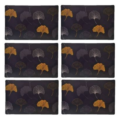 Lot de 6 sets de table à motifs ginkgo Noir, L. 43 x l. 28 x H. 0.1 cm, TAJINK