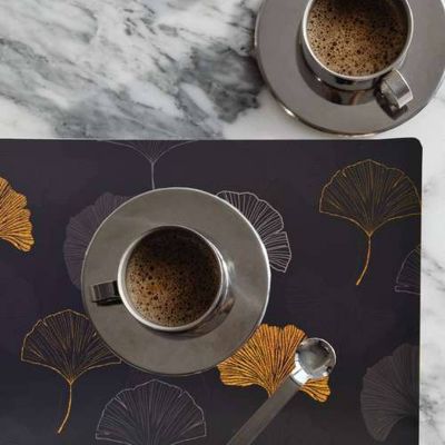 Lot de 6 sets de table à motifs ginkgo Noir, L. 43 x l. 28 x H. 0.1 cm, TAJINK