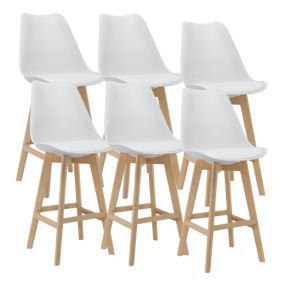 Lot de 6 Tabourets de Bar Lublin Plastique Similicuir Hêtre 105x48x58 cm Blanc en.casa