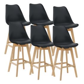 Lot de 6 Tabourets de Bar Lublin Plastique Similicuir Hêtre 105x48x58 cm Noir en.casa