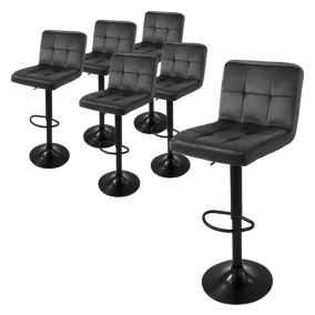 Lot de 6 tabourets de bar rembourrées en velours gris chaise réglable en hauteur