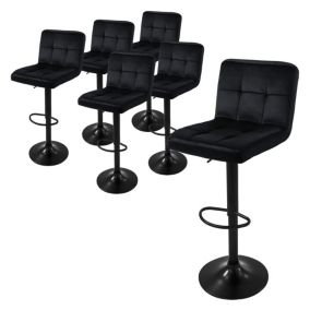 Lot de 6 tabourets de bar rembourrées en velours noir chaise réglable en hauteur