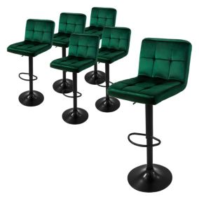 Lot de 6 tabourets de bar rembourrées en velours vert chaise réglable en hauteur