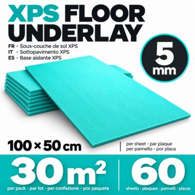 Lot de 60 plaques isolantes XPS 5 mm 30m2 pour sol parquet stratifie isolation thermique et phonique