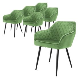 Lot de 6x chaises de salle à manger rembourrée en velours fauteuils vert sauge