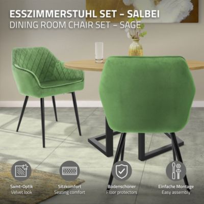 Lot de 6x chaises de salle à manger rembourrée en velours fauteuils vert sauge