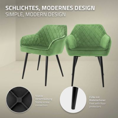 Lot de 6x chaises de salle à manger rembourrée en velours fauteuils vert sauge