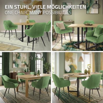 Lot de 6x chaises de salle à manger rembourrée en velours fauteuils vert sauge