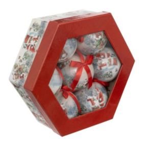 Lot de 7 boules de Noël "Marché de Noël" 7cm Rouge