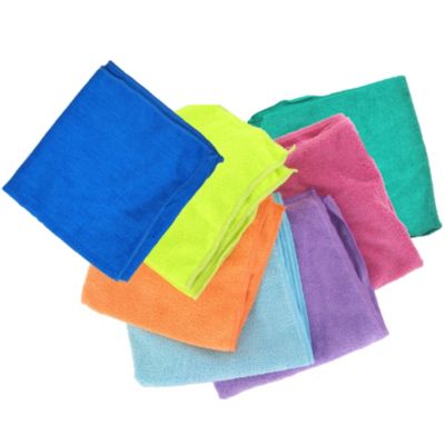 Lot de 7 chiffons microfibres vert, violet, jaune, bleu ciel, orange, rose et bleu marine L.34 x l.40 cm