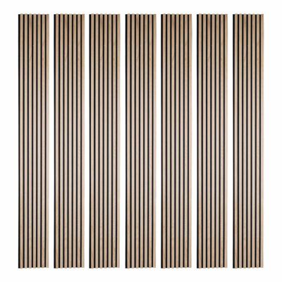 Lot de 7 Panneaux tasseaux bois 250 x 30 x 1,9 cm - décor chêne clair fond noir - 5,25m²