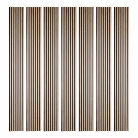 Lot de 7 Panneaux tasseaux bois 250 x 30 x 1,9 cm - décor chêne clair fond noir - 5,25m²