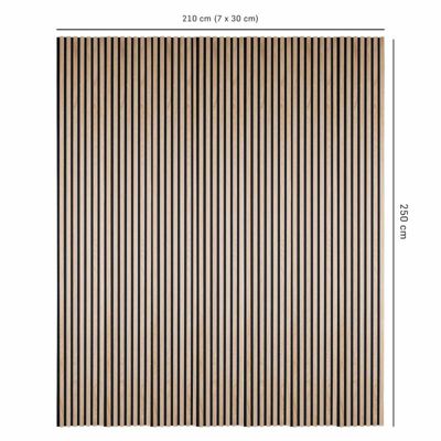 Lot de 7 panneaux tasseaux bois - 250x30x1 cm - Pack Mur TV bois 210cm -  Lamelles chêne clair véritable fond noir - 5,25m²