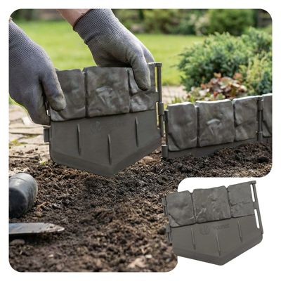 Lot de 70 pcs Bordure de jardin imitation pierre facile a installer 10.7m gris VOUNOT