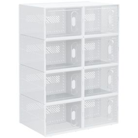 Lot de 8 boites cubes rangement à chaussures modulable avec portes transparentes - dim. 25L x 35l x 19H cm - PP blanc transparent