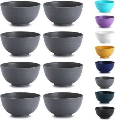 Lot de 8 bols en plastique incassables spécial camping gris