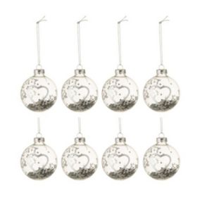 Lot de 8 Boules de Noël Design "Coeur" 6cm Argent