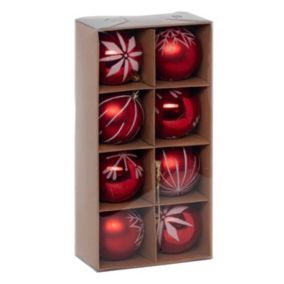 Lot de 8 Boules de Noël "Maison des Couleurs" 8cm Rouge & Blanc