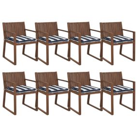 Lot de 8 chaises avec coussins Bois Bleu marine SASSARI