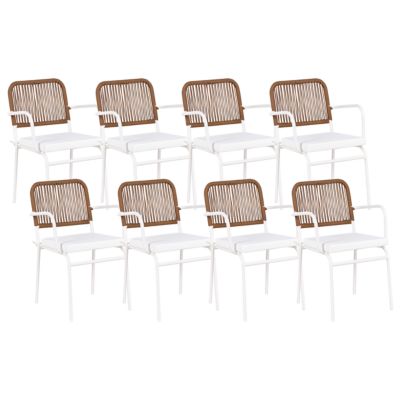 Lot de 8 chaises de jardin avec coussins TACENO Métal Blanc