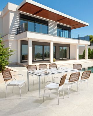 Lot de 8 chaises de jardin avec coussins TACENO Métal Blanc