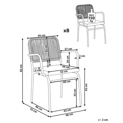Lot de 8 chaises de jardin avec coussins TACENO Métal Blanc