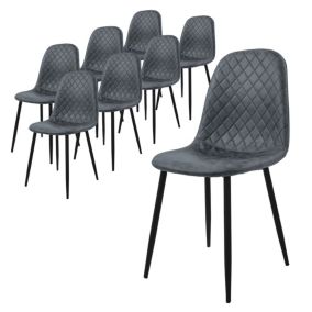 Lot de 8 chaises de salle à manger anthracite synthétique + dossier pieds métal