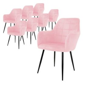 Lot de 8 chaises de salle à manger cuisine en velours fauteuil rembourré rose