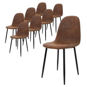 Lot de 8 chaises de salle à manger marron simili PU avec dossier scandinave