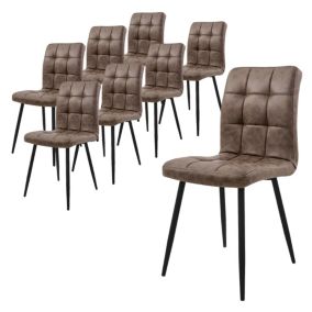 Lot de 8 chaises de salle à manger marron simili synthétique pieds en métal noir