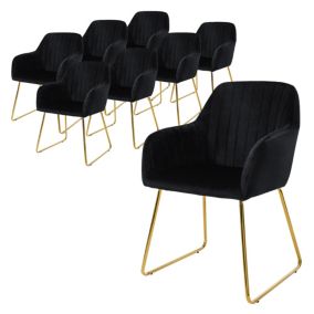 Lot de 8 chaises de salle à manger noir, en velours pieds dorés en métal